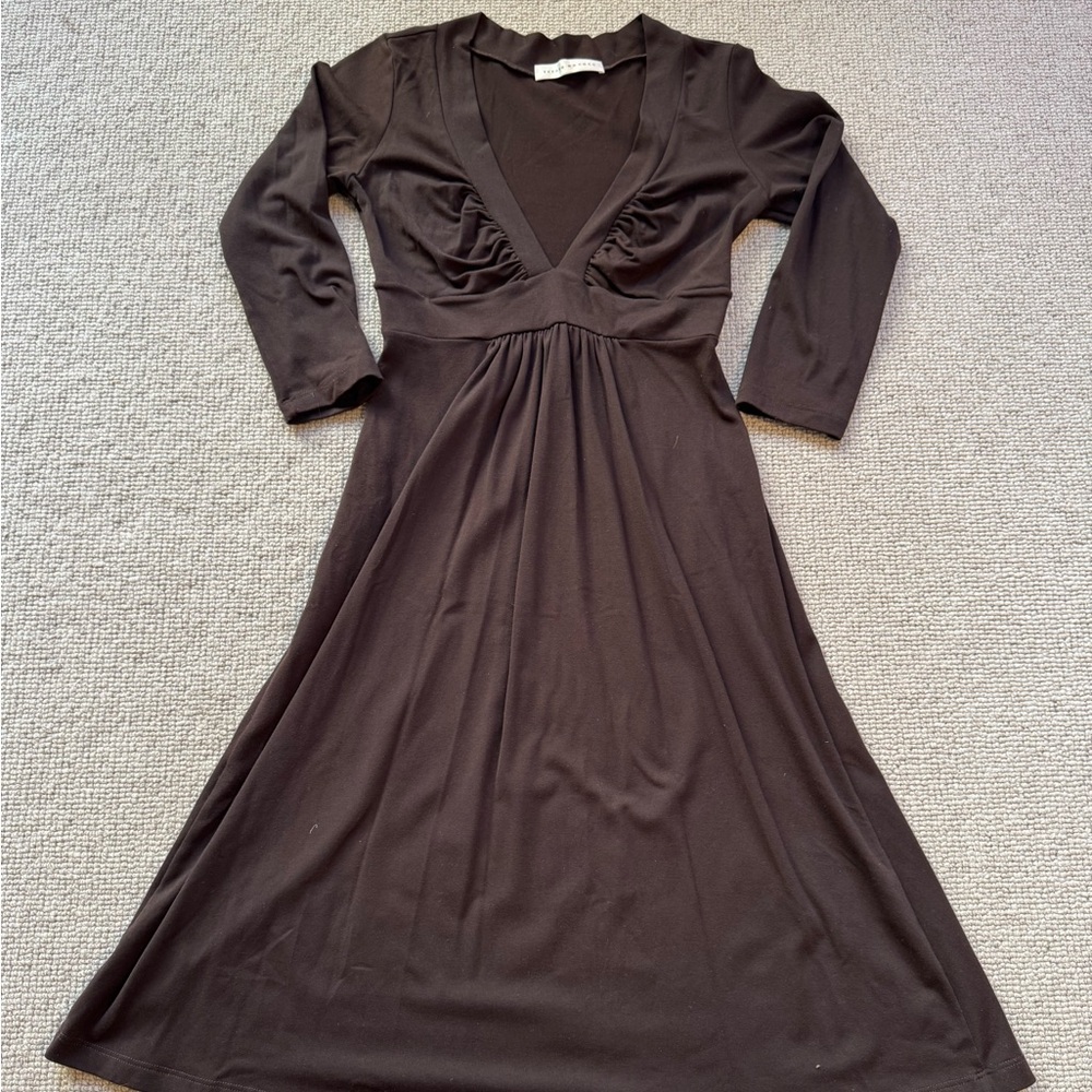 Susana Monaco Deep V-Neck Brown Dress (Size S) - Picture 3 of 5
